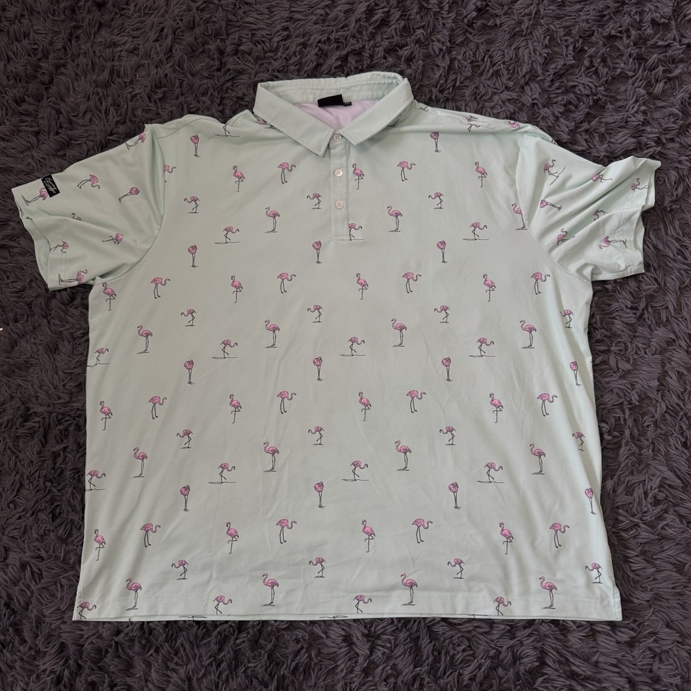 Sunday Swagger Stylin Men's Polo Mint Green Flamingo Print Shirt Size Men's 4xl